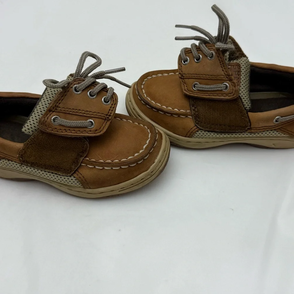 Sperry Tan Leather Boat Shoes Boys Sz 8.5M Preppy School